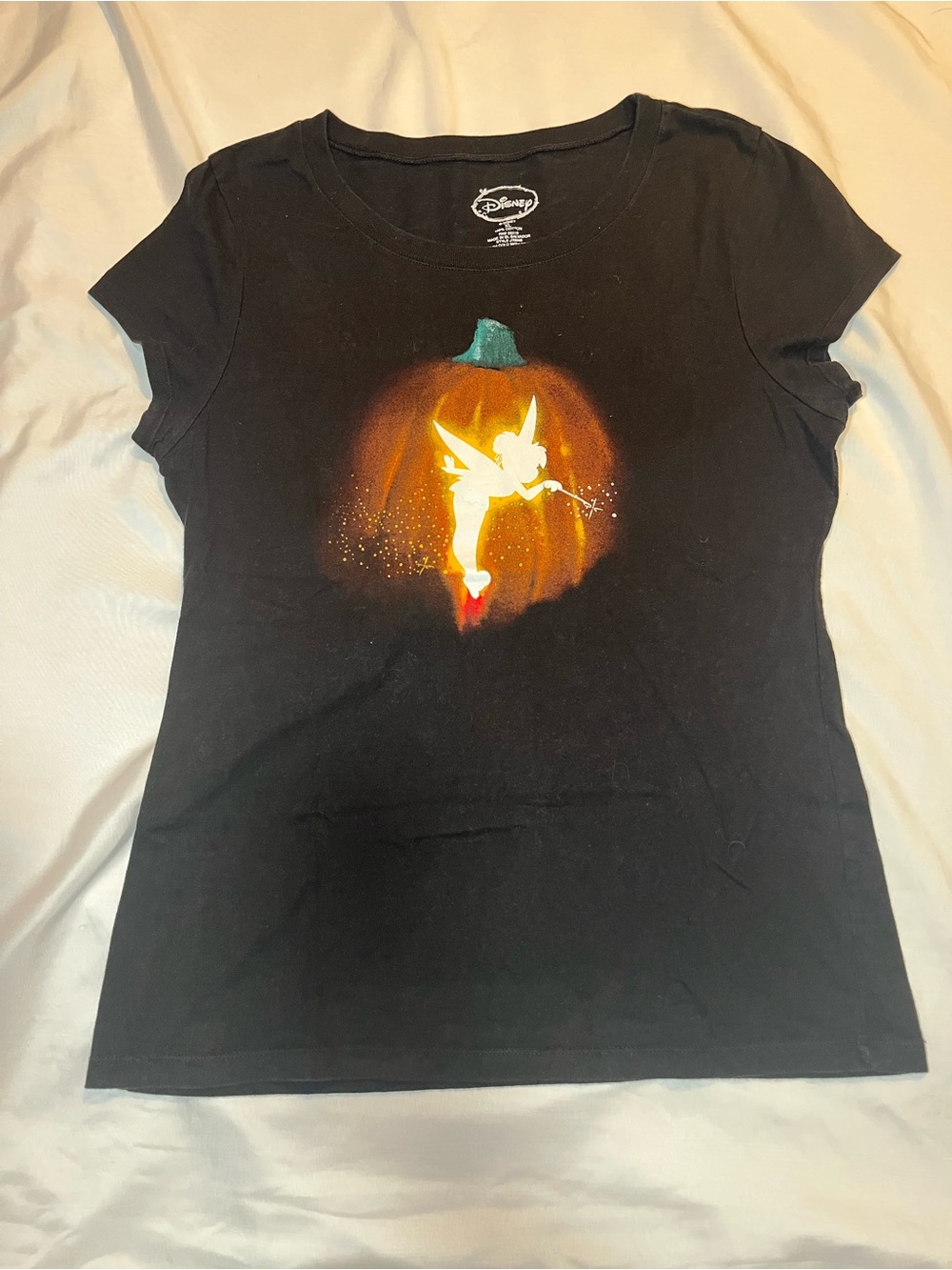 Disney Tinkerbell Halloween Pumpkin Women’s Fitted Shirt Size XL